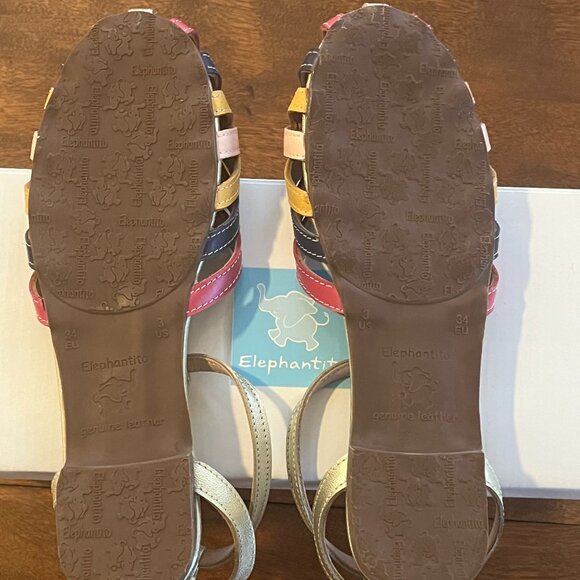 NWT GORGEOUS GIRLS DESIGNER SUEDE/LEATHER SANDALS BY ELEPHANTITO, SIZE US 3 - Picture 4 of 8